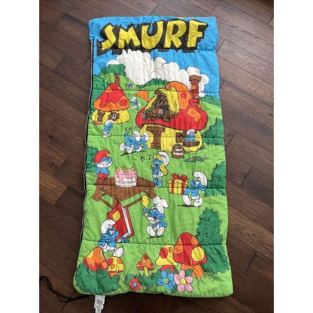 Vintage 1980s Smurf Sleeping Bag Birthday Party Wallace Berrie & Co Retro 80s